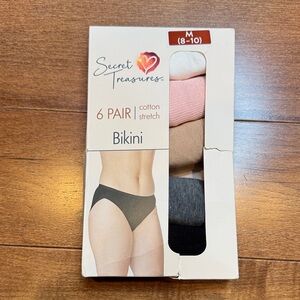 NWOT SECRET TREASURES Bikini Panty 6-Pack in White, Pink, Tan, Gray, Black